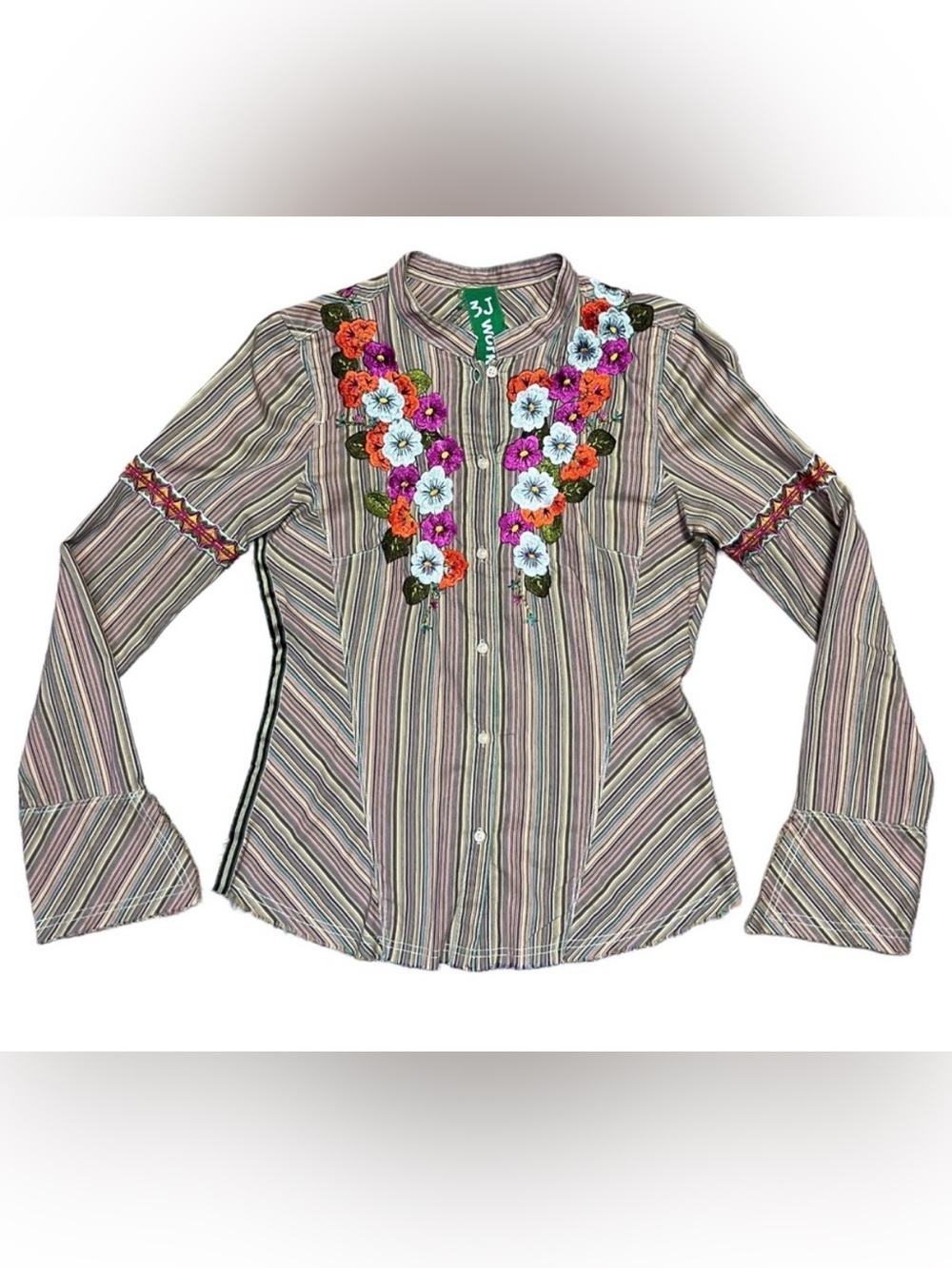 JOHNNY WAS 3 JWorkshop Embroidery Button Down Bell Sleeves Medium